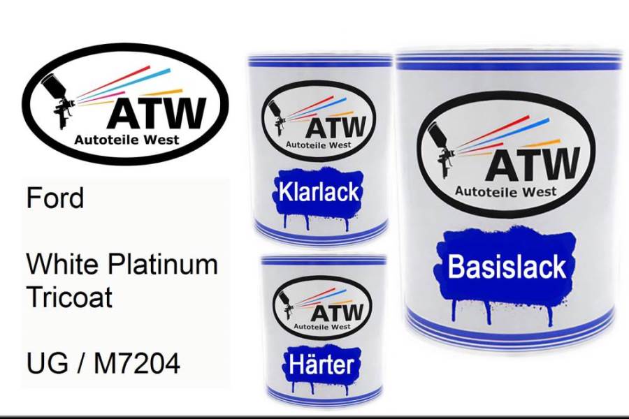Ford, White Platinum Tricoat, UG / M7204: 1L Lackdose + 1L Klarlack + 500ml Härter - Set, von ATW Autoteile West.
